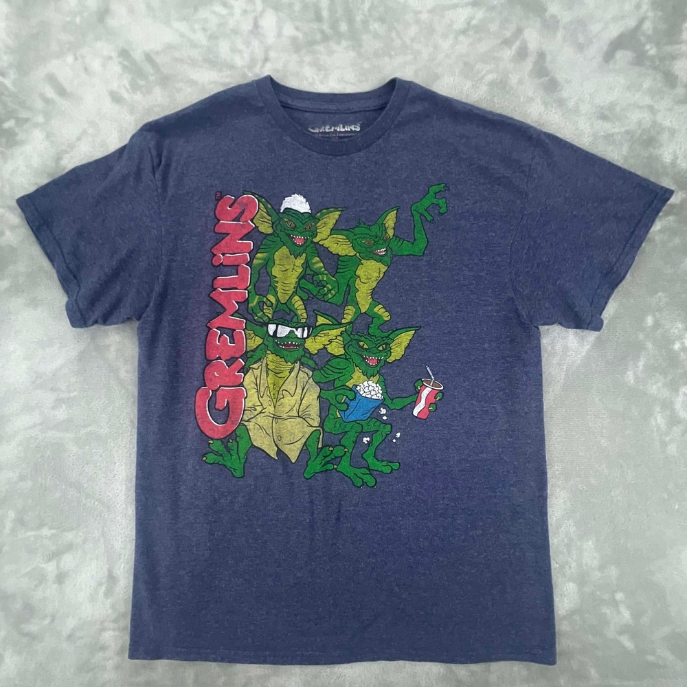 Gremlins Movie Graphic T Shirt Adult Large Blue Short Sleeve Movie Fan‎ Merch